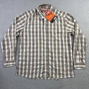 NEW Simms Big Sky LS Fishing Shirt Mens L Dark Stone Plaid UPF 50 Vented Back